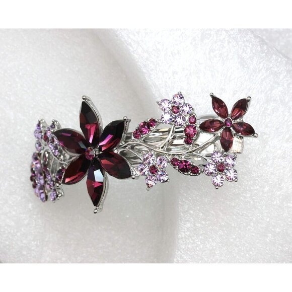Purple Rhinestone Floral Hair Barrette Clip Rhinestone Bridal Prom Vacation